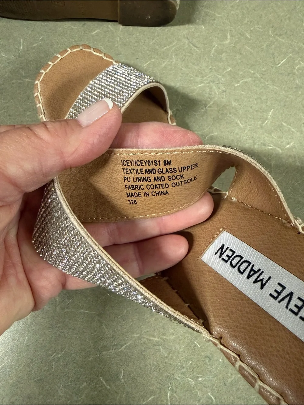 Steve Madden Tan Slide Sandals with Sparkling Silver Straps